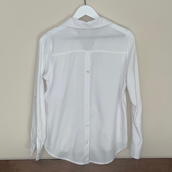 DASH WHITE FLANNEL POCKET BLOUSE BACK BUTTON DOWN DETAIL Sz. S - Picture 8 of 16
